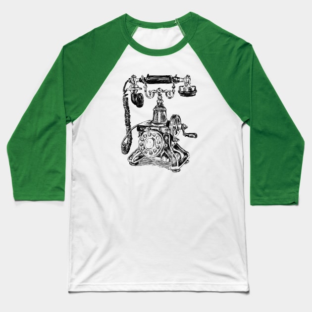 Antique Telephone Print Baseball T-Shirt by rachelsfinelines